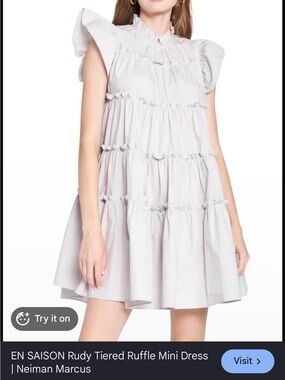 En Saison Tiered Ruffle Mini Dress in Light Gray